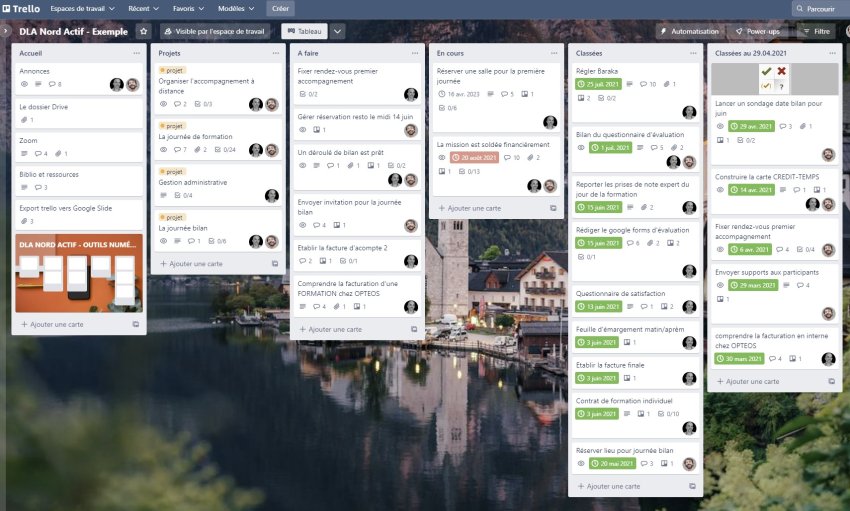 Exemple d'organisation de notre tableau Trello de suivi