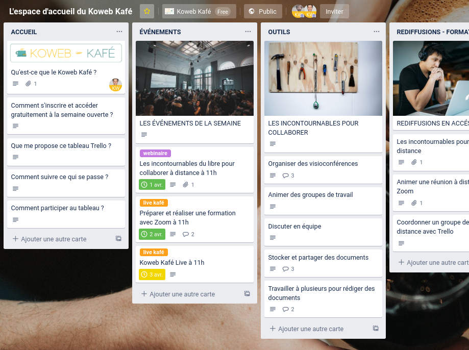 Accueil Trello du Koweb Kafé