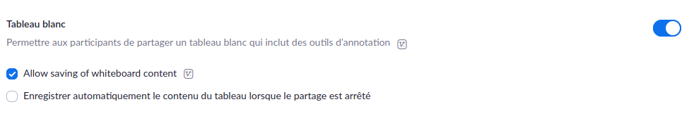 Autoriser le tableau blanc en salle de réunion Zoom